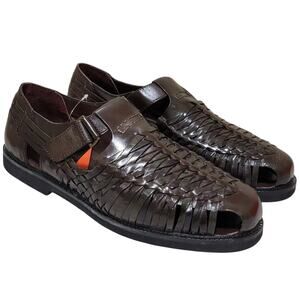 Deer Stags Men Woven Huarache Fisherman Sandal Bamboo 2 Size US 11.5M Dark Brown